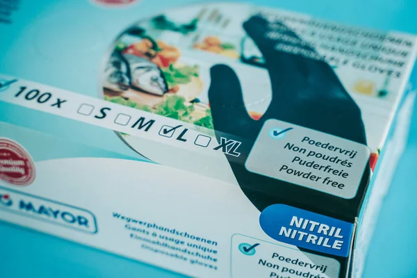 Black Disposable Nitrile Gloves Protect Agains Virus Infections Disposable Nitrile — Stock Photo, Image
