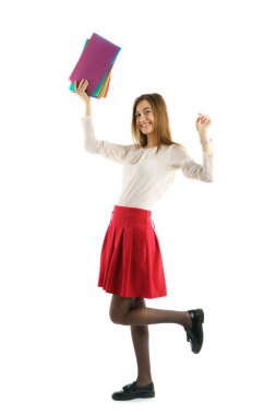 Sevimli genç öğrenci kız klasörlerle