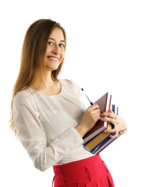 Kitapları olan genç kız.