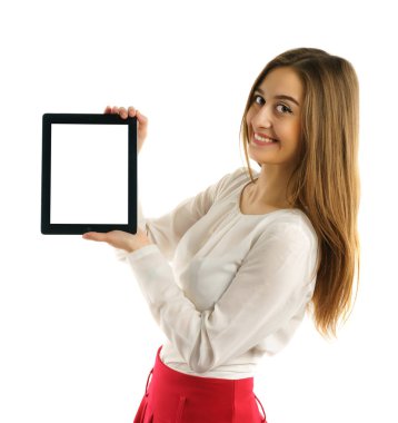 Öğrenci kız ekran tablet pc gösterilen