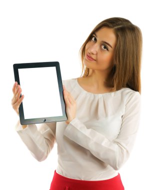 Öğrenci kız ekran tablet pc gösterilen