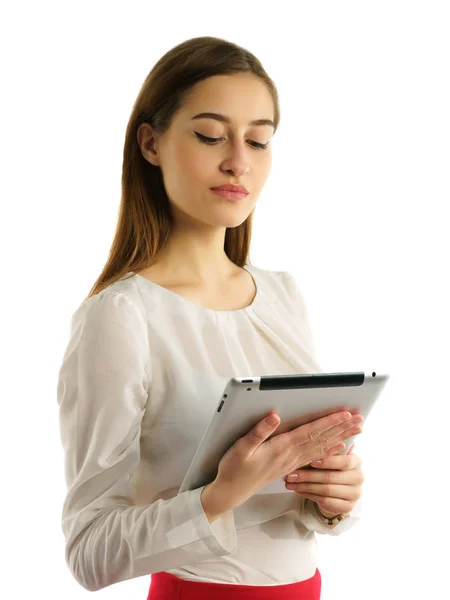 Schülerin benutzt Tablet-PC — Stockfoto