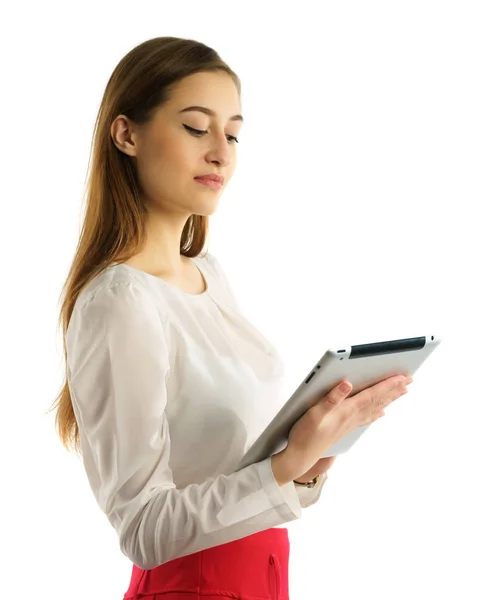 Estudiante chica usando tableta pc — Foto de Stock