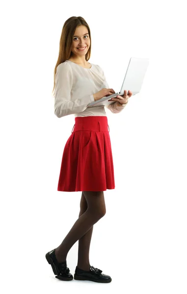 ノート パソコンで美しい学生の女の子 — ストック写真