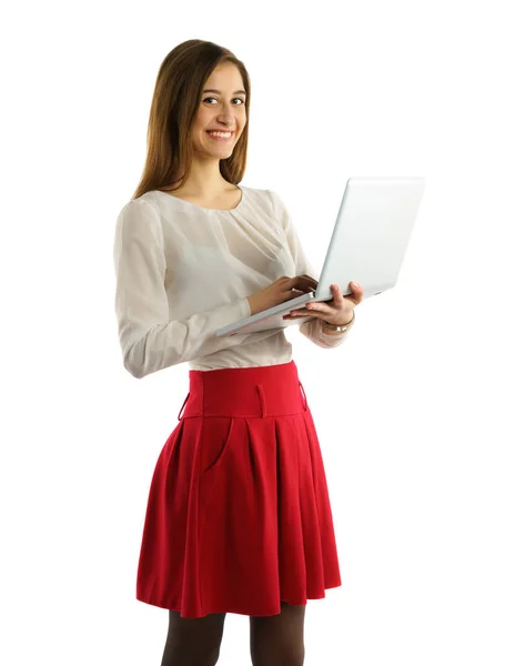 Hermosa chica estudiante con portátil — Foto de Stock