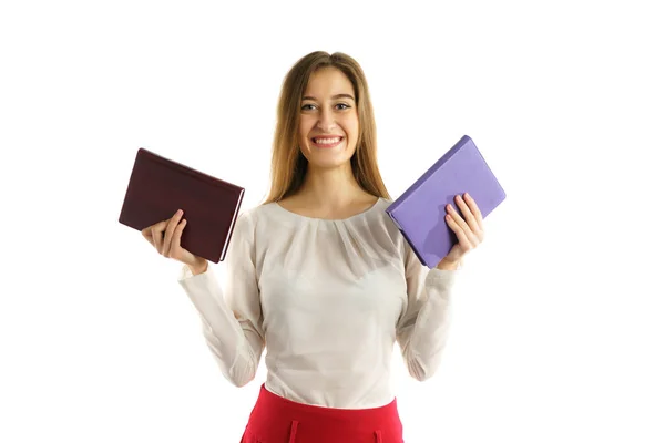 Menina estudante feliz com livro em mãos Imagens De Bancos De Imagens