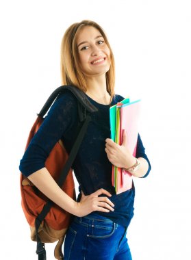 bir sırt çantası ve renk klasörler kızla