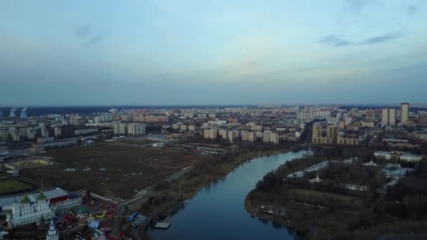 Lake in moscow russia aerial view — Stock Video