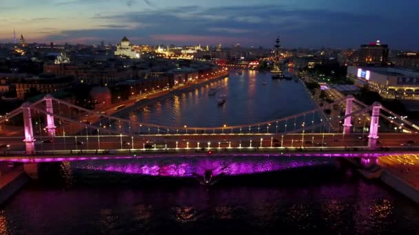 Moscow river and krymsky bridge aerial view — Stock Video