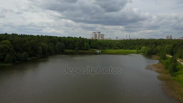 Lake in moscow russia aerial view — Stock Video