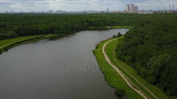 Lake in moscow russia aerial view — Stock Video