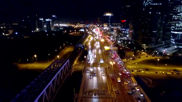 Vue Aérienne Sur Trafic Routier Moscou Nuit — Video