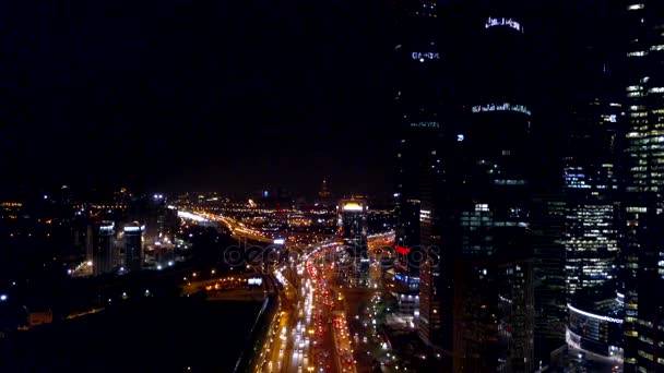 Aerial View Moscow Road Traffic Night — Stock Video