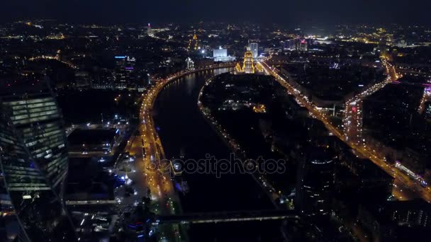 Moskou Luchtfoto Nacht Uitzicht Vanaf Drone — Stockvideo