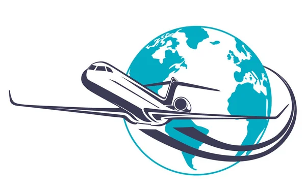 Vector Logo Airplane Fly Planet Earth — Stock Vector