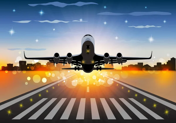 Vektor Ilustrasi Pesawat Dan Kota - Stok Vektor