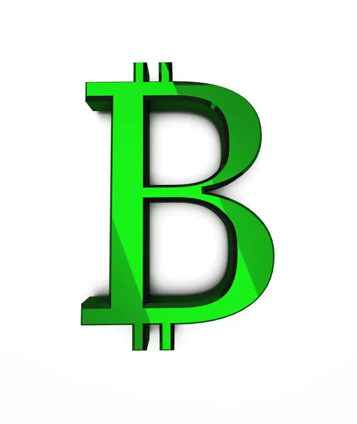 Ayna-beyaz bir arka plan üzerinde yeşil, bitcoin. Sembol cryptocurrency krom renk yeşil yansıması ile beyaz arka plan üzerinde 3d çizim. 