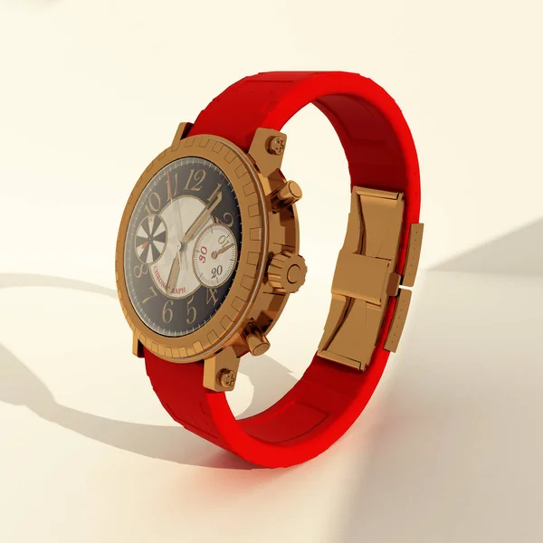 Zegarek Rękę Białym Tle Kosztowna Biżuteria Zegarek Czerwonym Paskiem Ilustracja — Zdjęcie stockowe