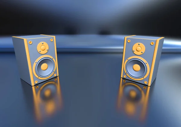 orange music speakers on blue background