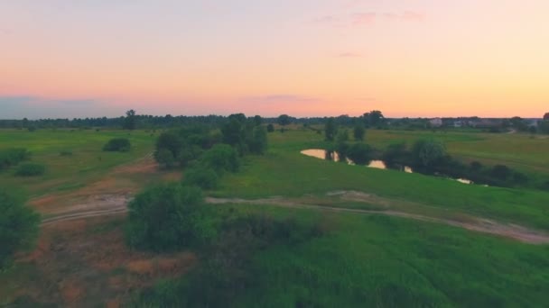 河和绿色山谷上空飞行 — 图库视频影像