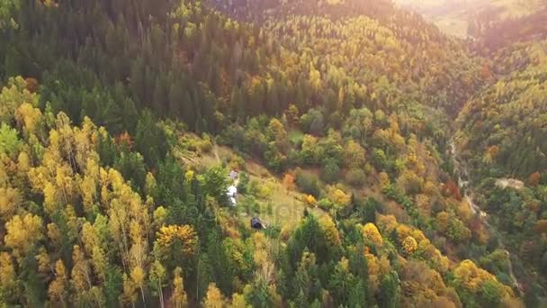 Vuelo aéreo en montañas Cárpatas — Vídeo de stock