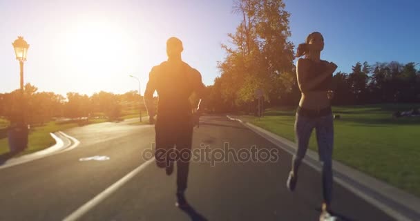 Couple jogging in the park — Stock Video