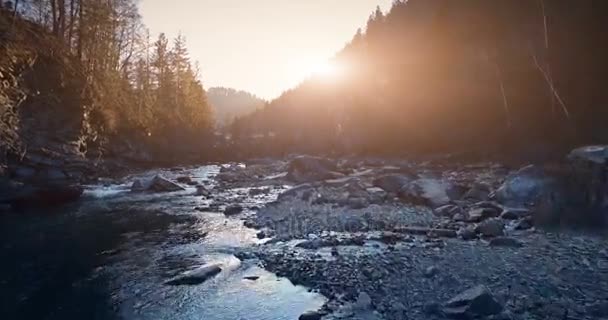 Drohnenflug aus der Luft auf dem Gebirgsfluss — Stockvideo