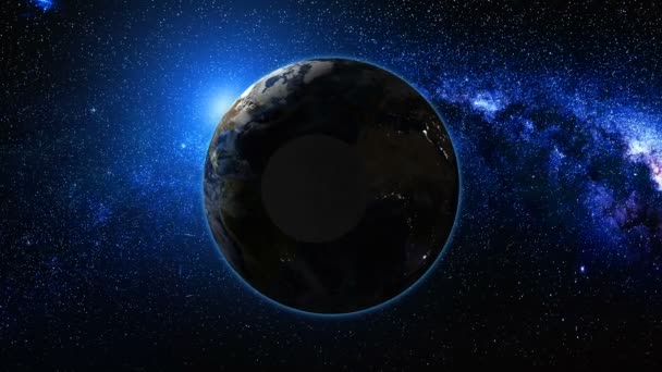 Sunrise Visa från rymden på planetjorden och månen — Stockvideo