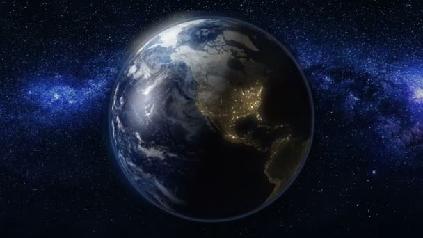 El planeta Tierra gira, girando sobre su eje en el espacio — Vídeos de Stock
