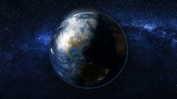 Föld bolygó az univerzumban fekete és kék csillag — Stock Fotó