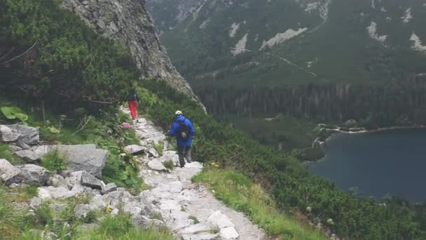 Group of tourists trekking in High Tatra mountains — Stock Video