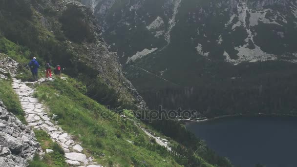 Groupe de touristes trekking dans les hautes montagnes Tatra — Video