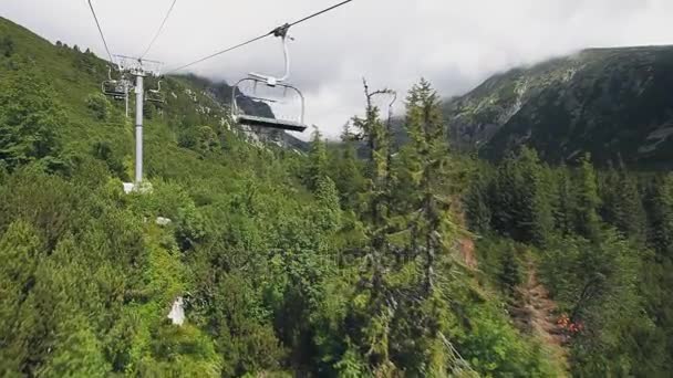 View from ski-lift cable car in Tatra mountains — Stock Video
