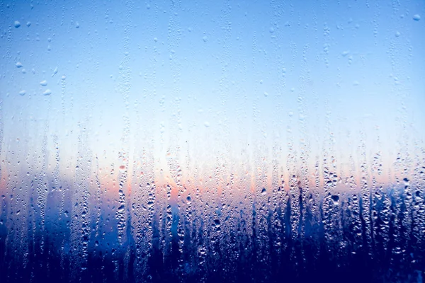 Clear water drops on the glass window. Background. — Stock Photo, Image