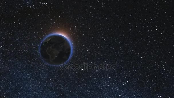 Sunrise nézet a világűrből a Föld bolygón. 3D render — Stock videók