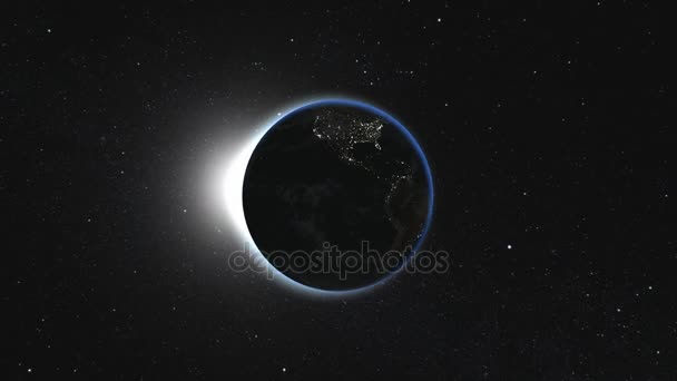 Sunrise view from space on Planet Earth. 3D Render — Stock Video