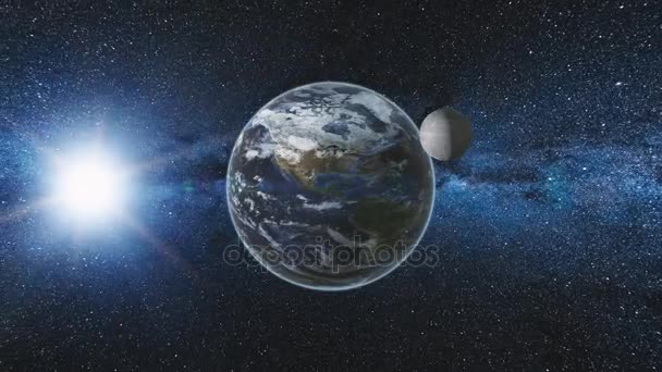 Vista dall'alba dallo spazio sul Pianeta Terra e Luna — Video Stock