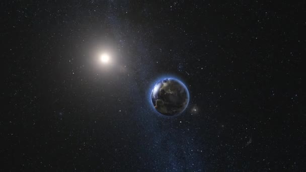 Gezegen dünya ve ay uydu gündoğumu görünümü — Stok video