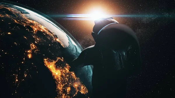 Zbliżyć kosmonautę patrzeć na gwiazdy Ziemi migoczą — Zdjęcie stockowe