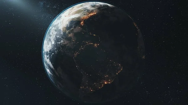 Вид Земли от вращения космоса ночью к дневному переходу — стоковое фото