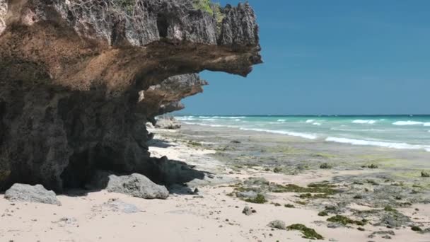 Μικρός μοναχικός βραχώδης βυθός κοντά στην ακτή του ωκεανού — Αρχείο Βίντεο