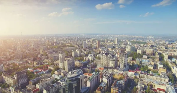 Aerial Drone Flight cityscape of old central town — Stock Photo, Image