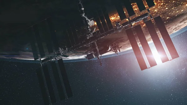 МКС с солнечными панелями — стоковое фото