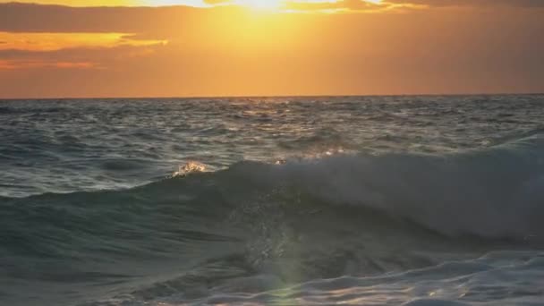 Панорама бурхливих хвиль в морі з спреєм — стокове відео