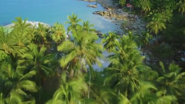Praia exótica costa penhasco rochoso vista aérea — Vídeo de Stock
