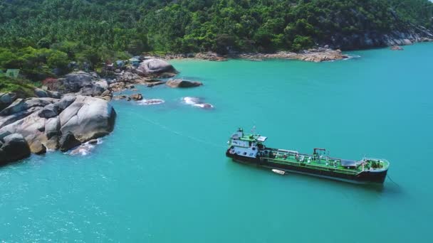 Exotique île plage bleu eau surface vue aérienne — Video