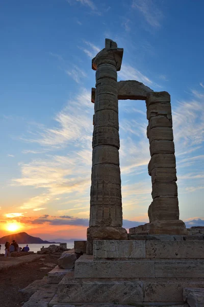 Poseidons tempel vid Kap Sounion Attika Grekland vid solnedgången — Stockfoto