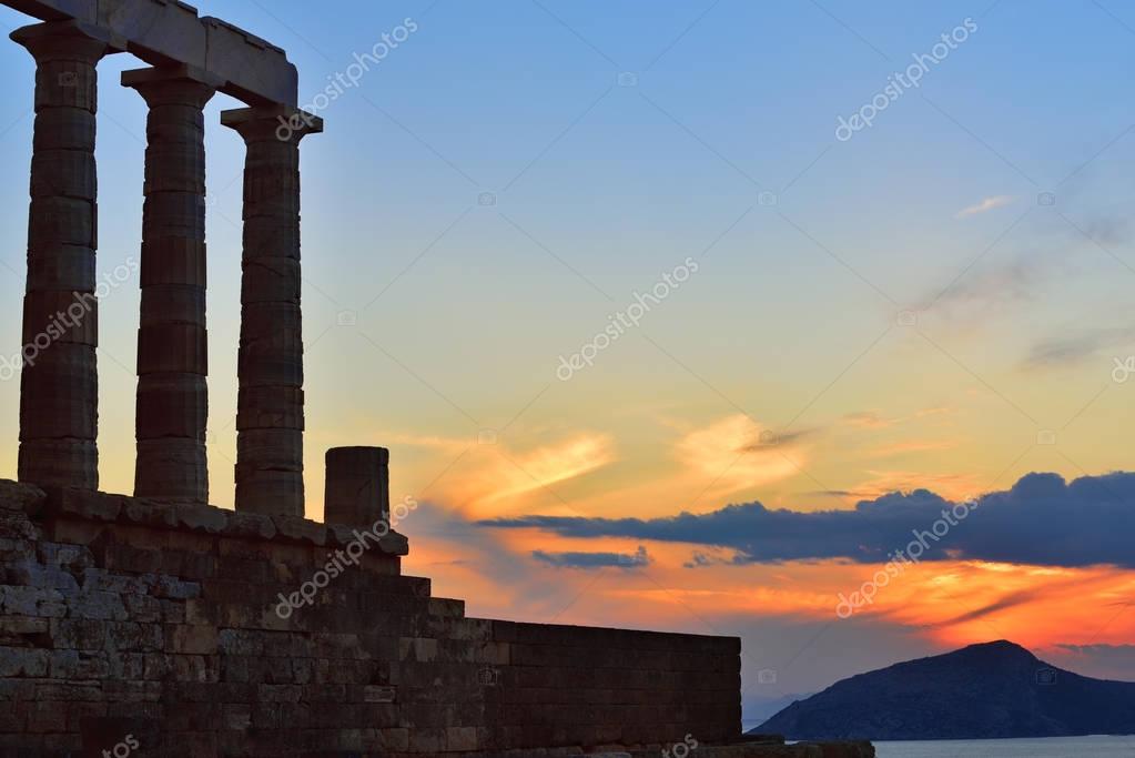 Temple De Poséidon Au Cap Sounion Attique Grèce Au Coucher