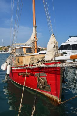 Sailing yacht moored in marina. Greece  clipart