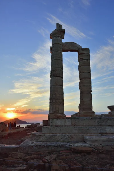 Poseidons tempel vid Kap Sounion Attika Grekland vid solnedgången — Stockfoto